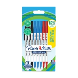 8 Stylos à bille - pointe moyenne de 1 mm - Paper Mate Kilometrico